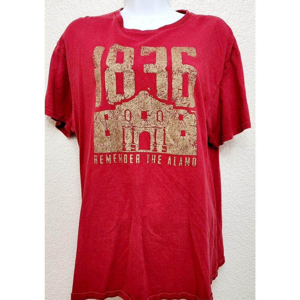 Perrin Red Gold 1835 Remember The Alamo Graphic T Shirt Large Short Sleeves